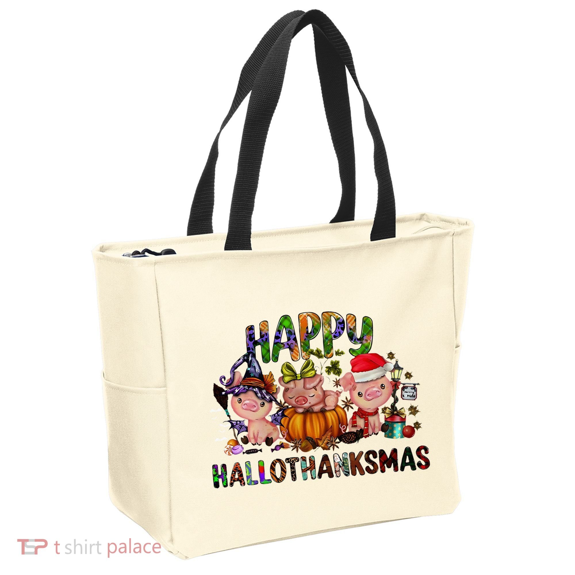 Happy Hallothanksmas Cute Pig Farm Animals Farmer Pig Lover Tote Bag