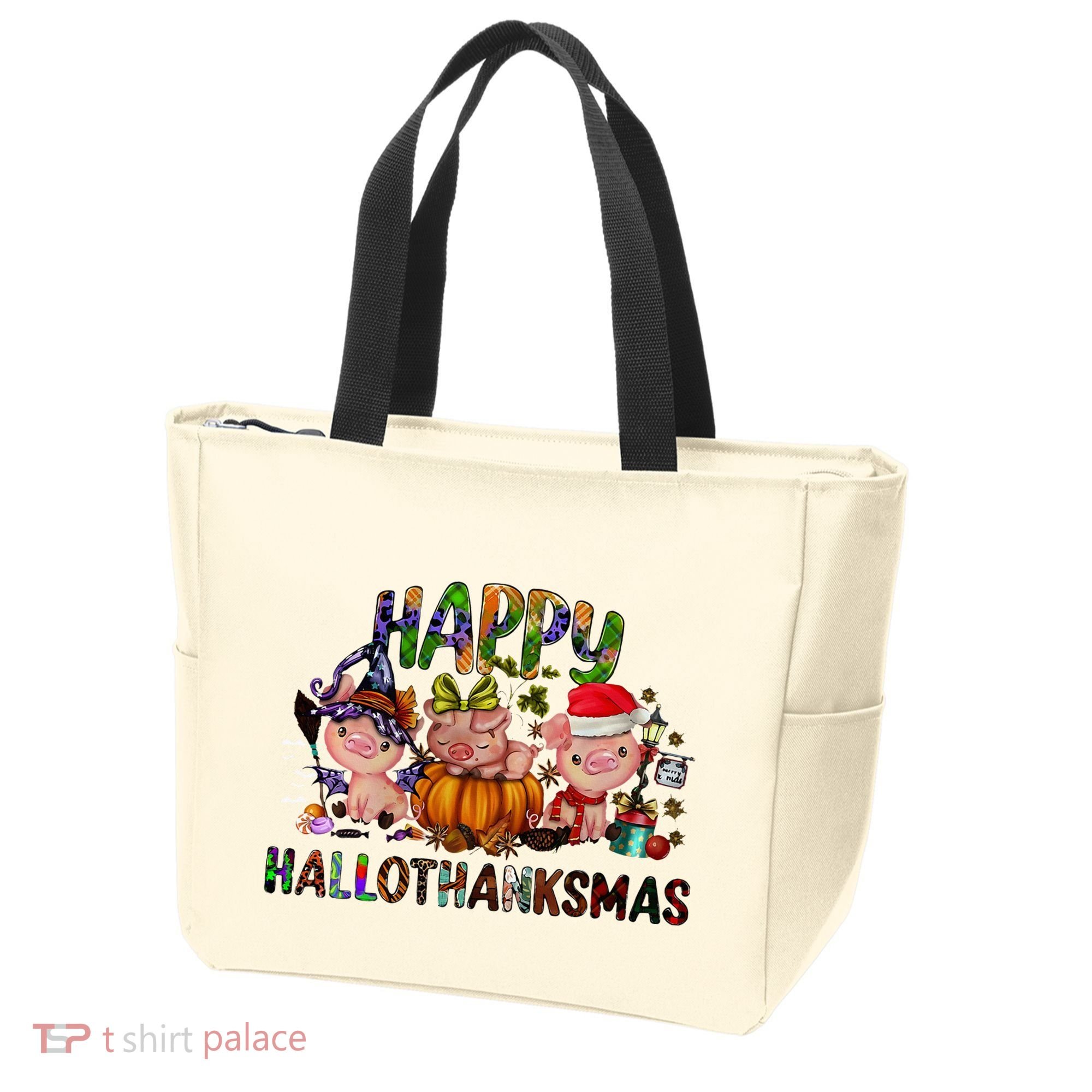 Happy Hallothanksmas Cute Pig Farm Animals Farmer Pig Lover Tote Bag