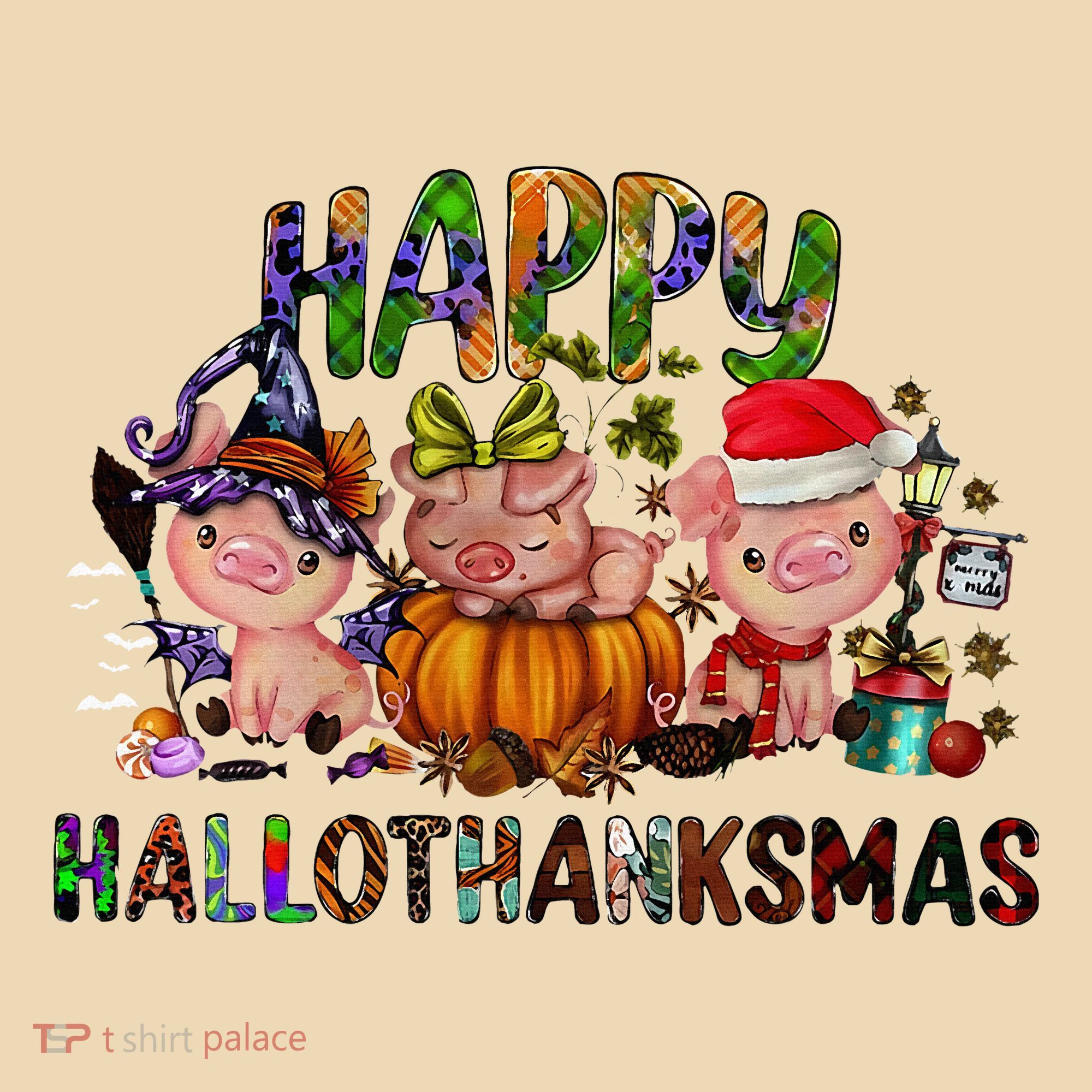 Happy Hallothanksmas Cute Pig Farm Animals Farmer Pig Lover Tote Bag