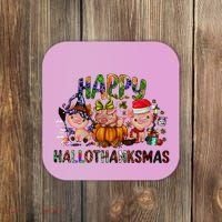 Happy Hallothanksmas Cute Pig Farm Animals Farmer Pig Lover Coaster thumb 0