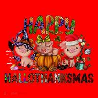Happy Hallothanksmas Cute Pig Farm Animals Farmer Pig Lover Santa Hat thumb 1
