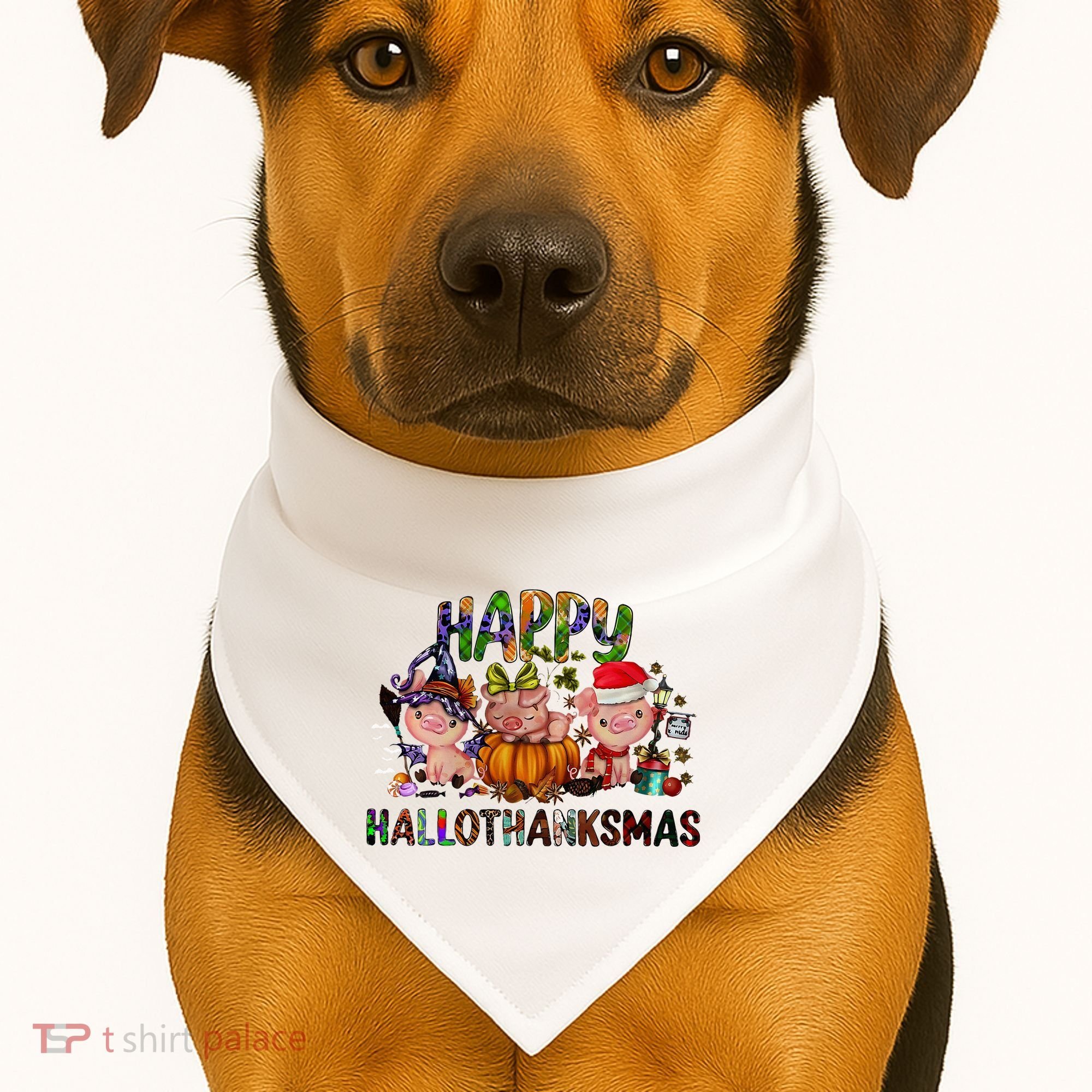 Happy Hallothanksmas Cute Pig Farm Animals Farmer Pig Lover USA-Made Doggie Bandana