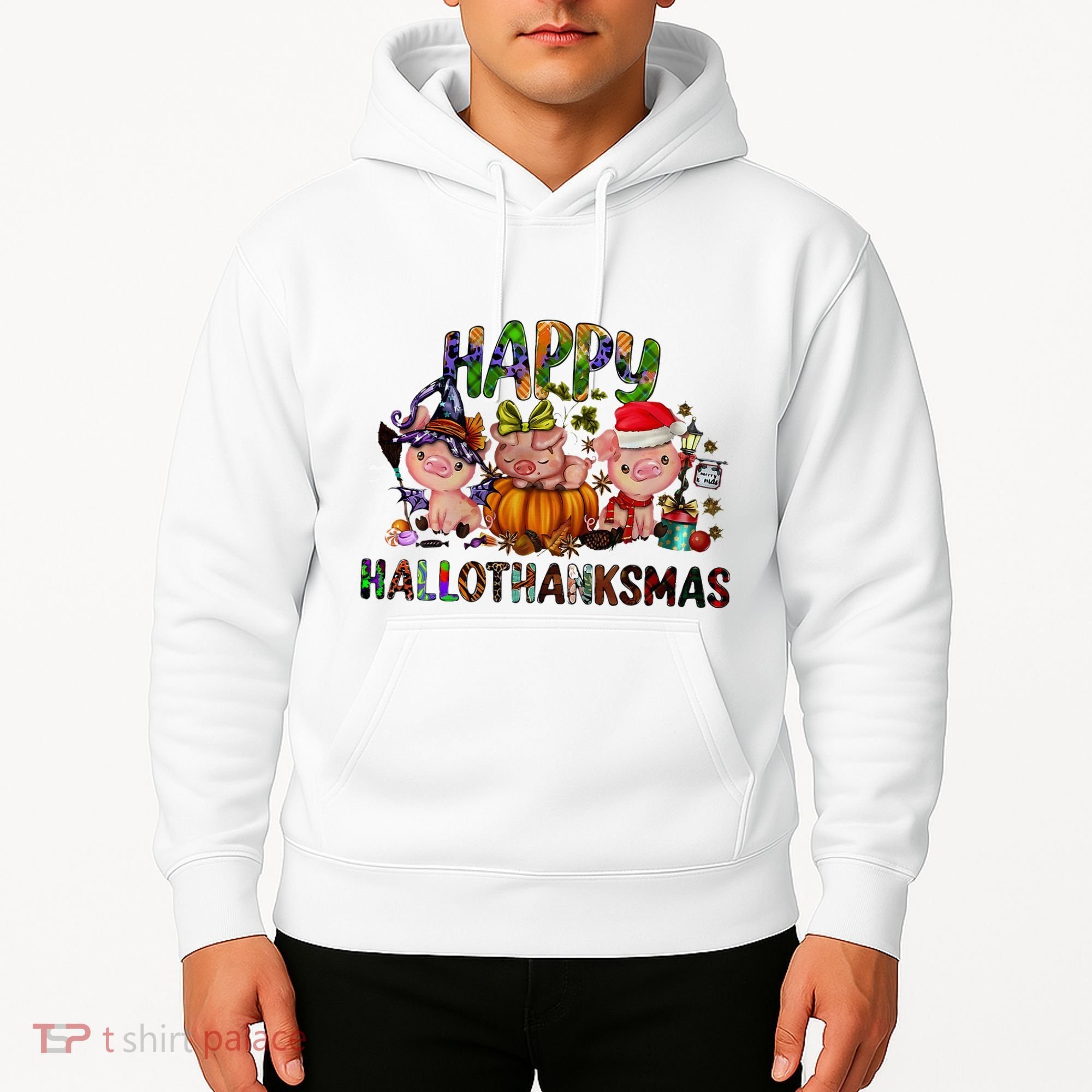 Happy Hallothanksmas Cute Pig Farm Animals Farmer Pig Lover Hoodie