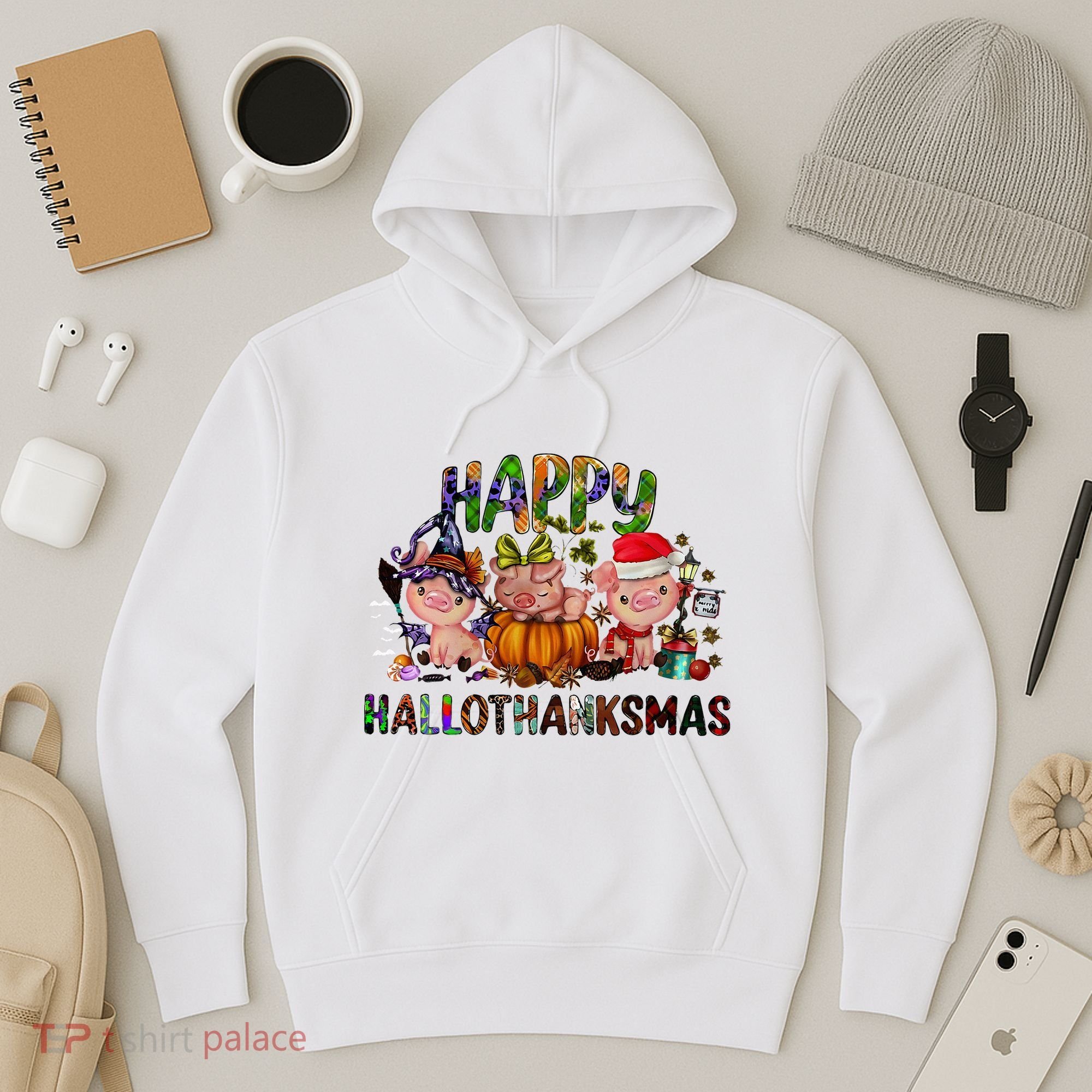 Happy Hallothanksmas Cute Pig Farm Animals Farmer Pig Lover Hoodie