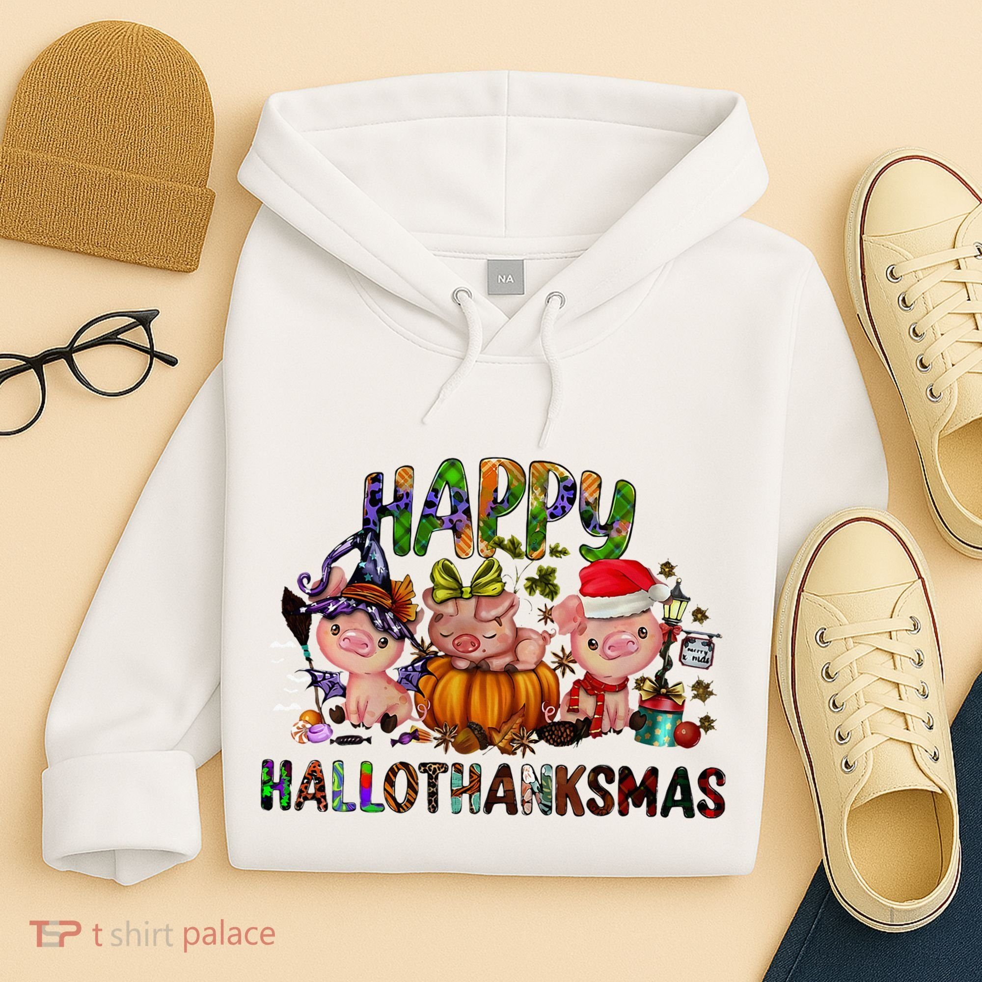 Happy Hallothanksmas Cute Pig Farm Animals Farmer Pig Lover Hoodie