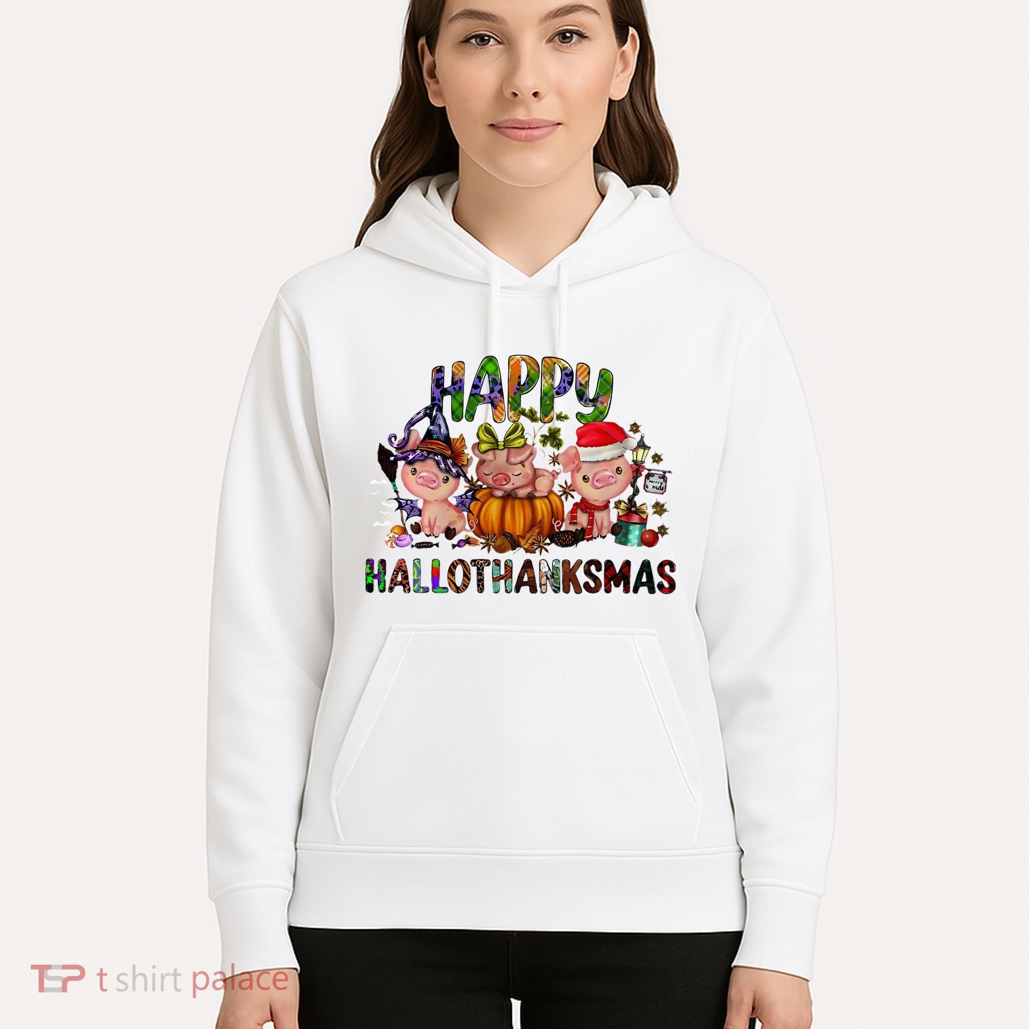 Happy Hallothanksmas Cute Pig Farm Animals Farmer Pig Lover Hoodie