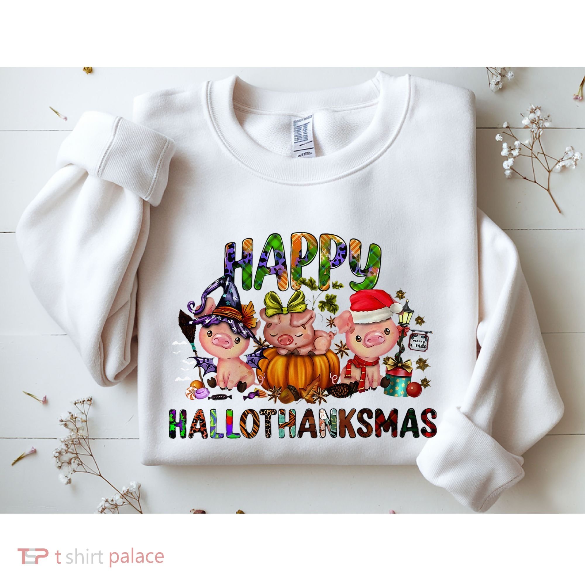 Happy Hallothanksmas Cute Pig Farm Animals Farmer Pig Lover Sweatshirt