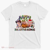 Happy Hallothanksmas Cute Pig Farm Animals Farmer Pig Lover T-Shirt thumb 0