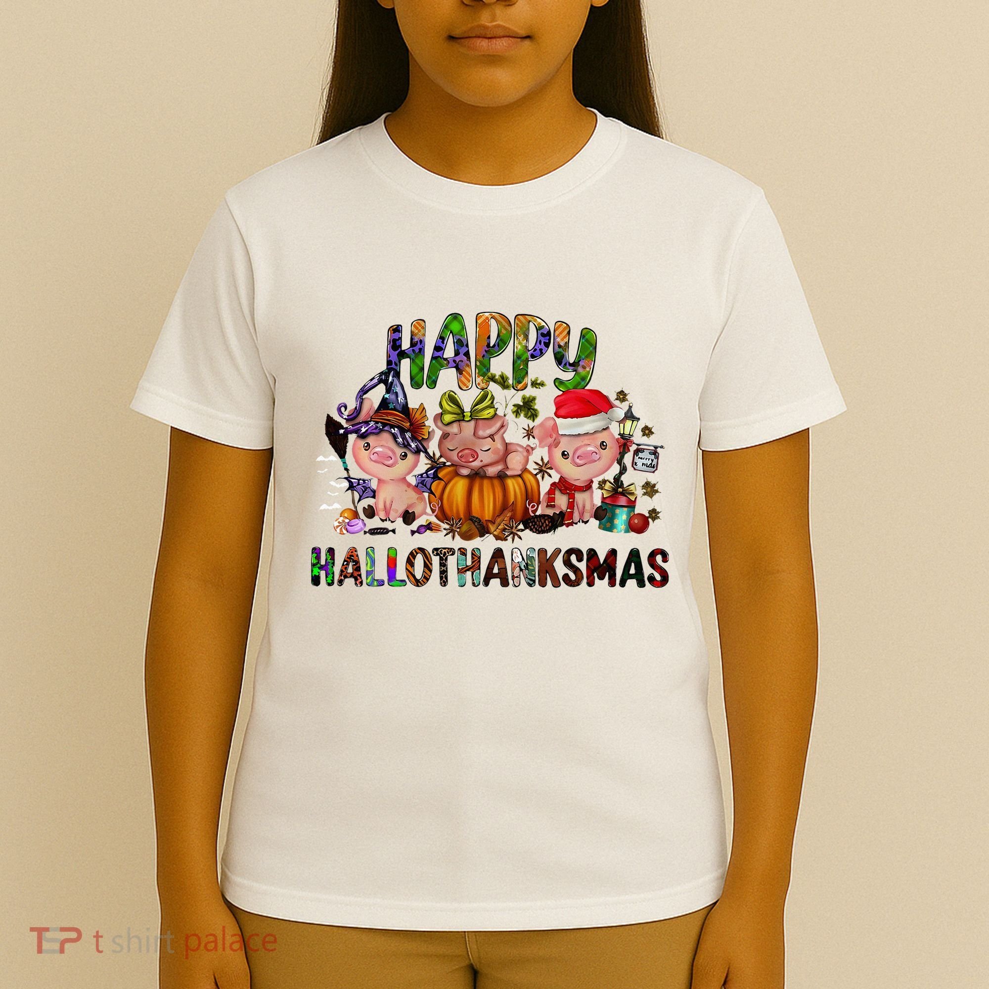 Happy Hallothanksmas Cute Pig Farm Animals Farmer Pig Lover T-Shirt