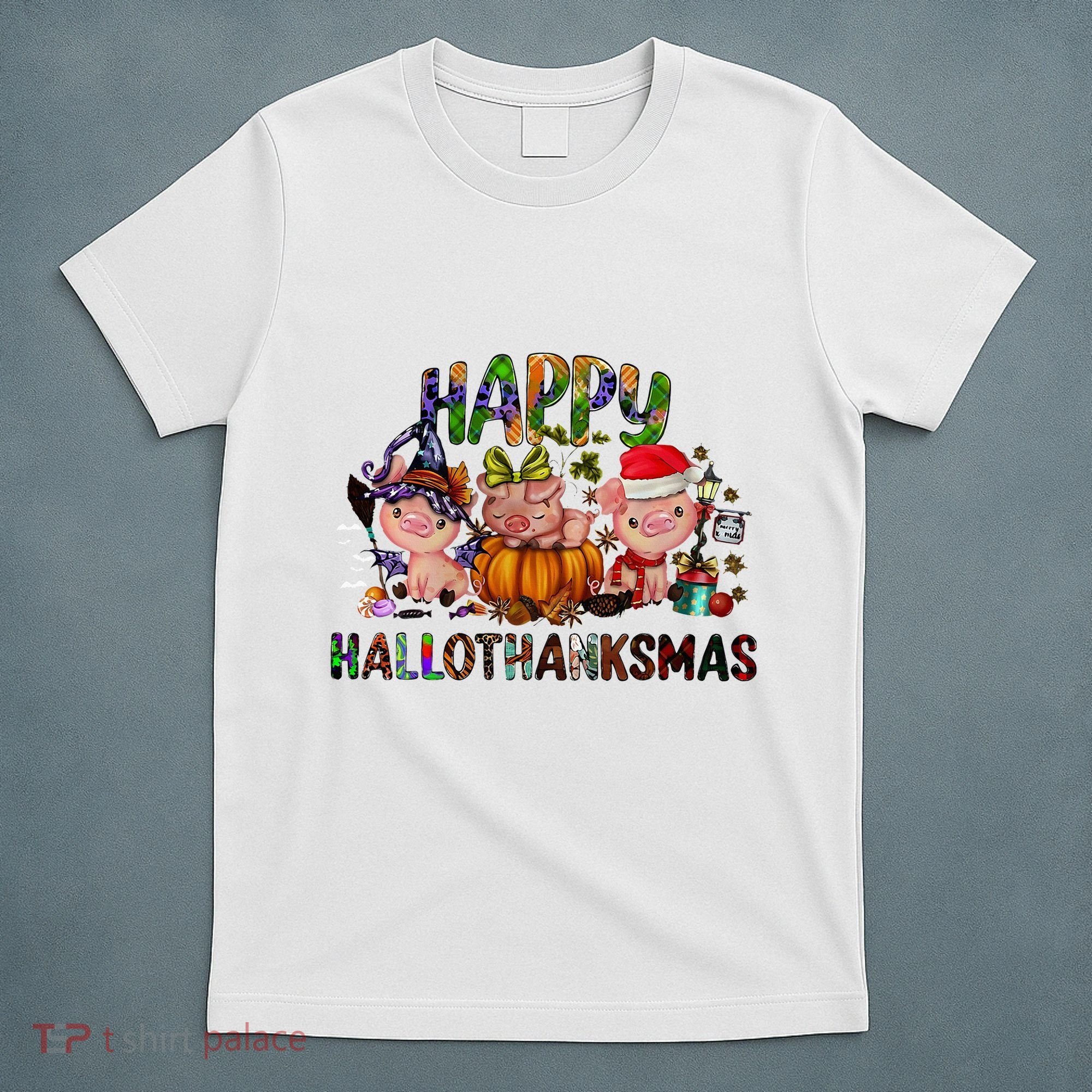Happy Hallothanksmas Cute Pig Farm Animals Farmer Pig Lover T-Shirt