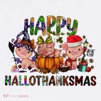 Happy Hallothanksmas Cute Pig Farm Animals Farmer Pig Lover Women's Hoodie thumb 2