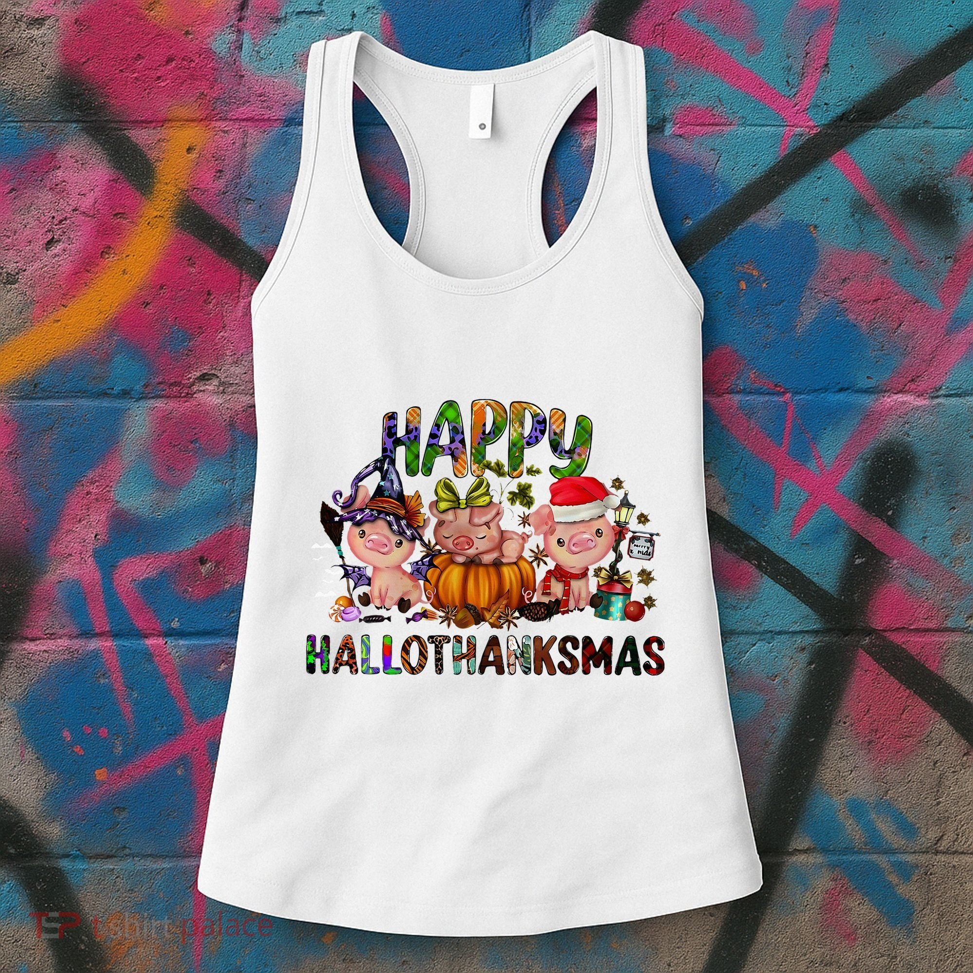 Happy Hallothanksmas Cute Pig Farm Animals Farmer Pig Lover Women's Tank Top