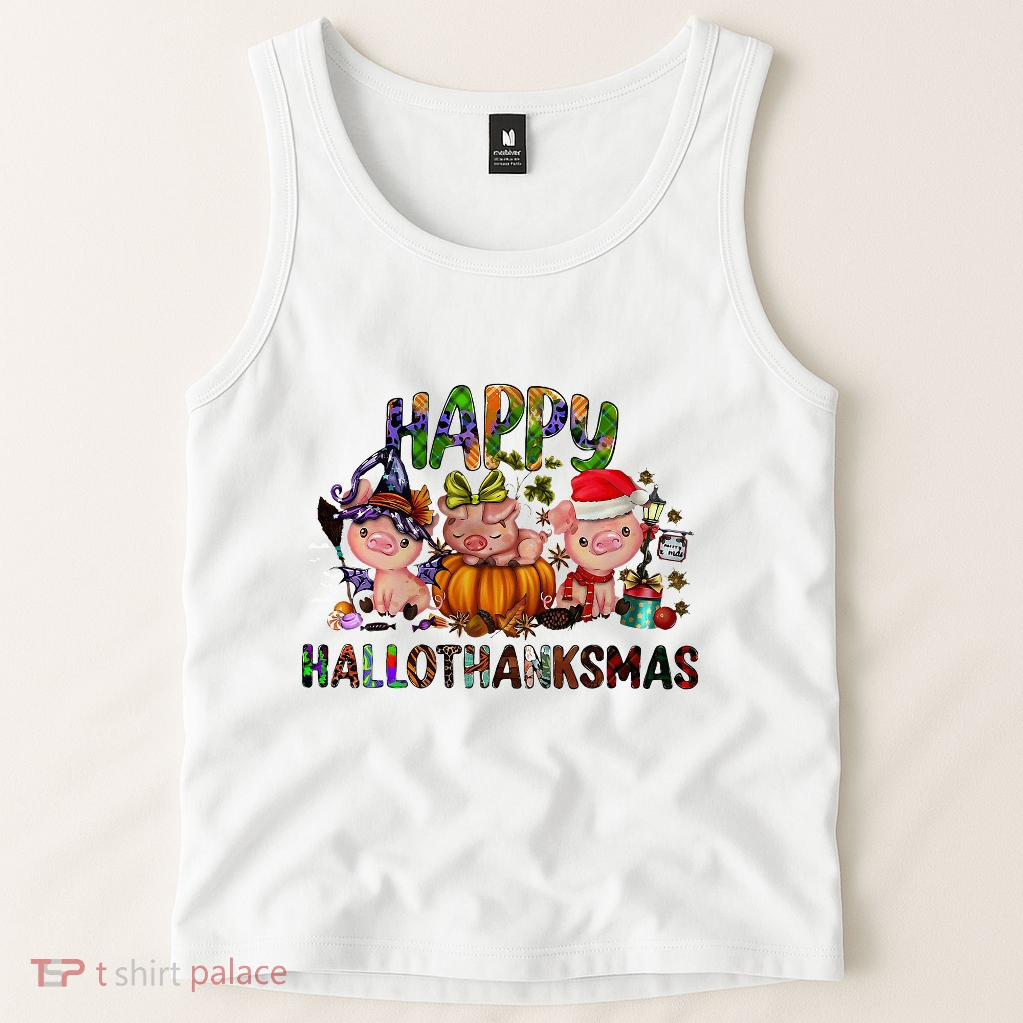 Happy Hallothanksmas Cute Pig Farm Animals Farmer Pig Lover Tank Top