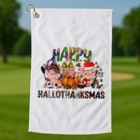 Happy Hallothanksmas Cute Pig Farm Animals Farmer Pig Lover Golf Towel thumb 1