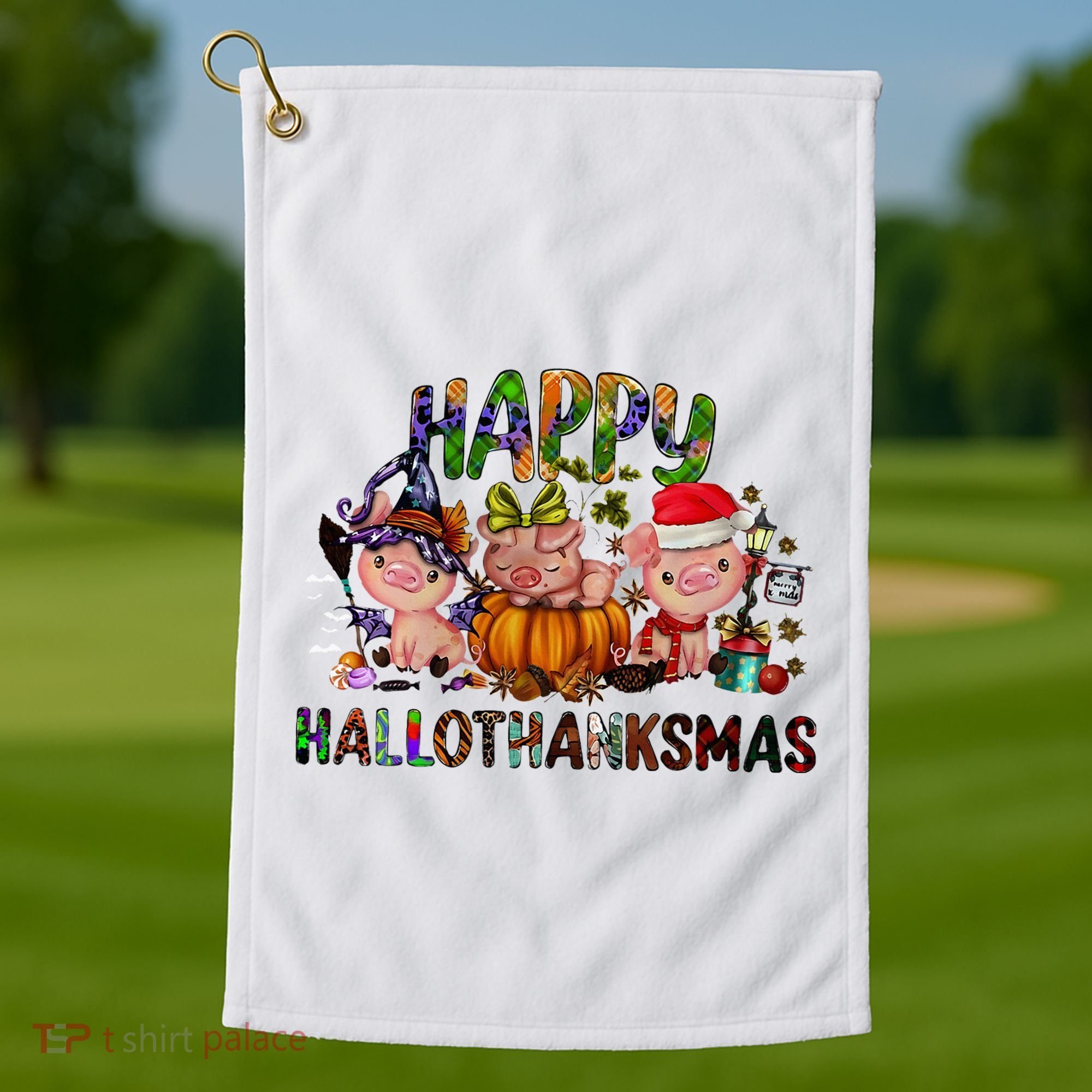 Happy Hallothanksmas Cute Pig Farm Animals Farmer Pig Lover Golf Towel