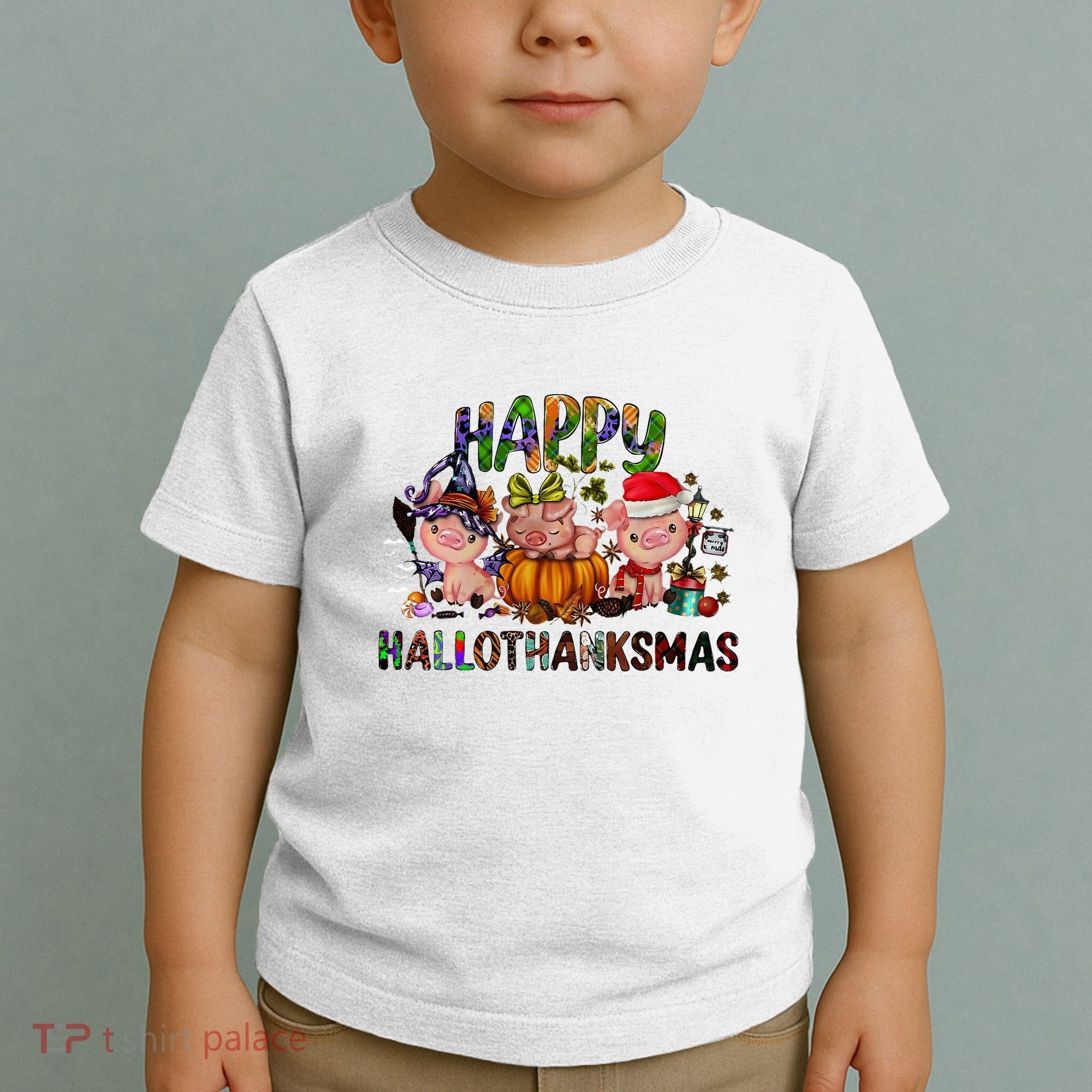 Happy Hallothanksmas Cute Pig Farm Animals Farmer Pig Lover Toddler T-Shirt