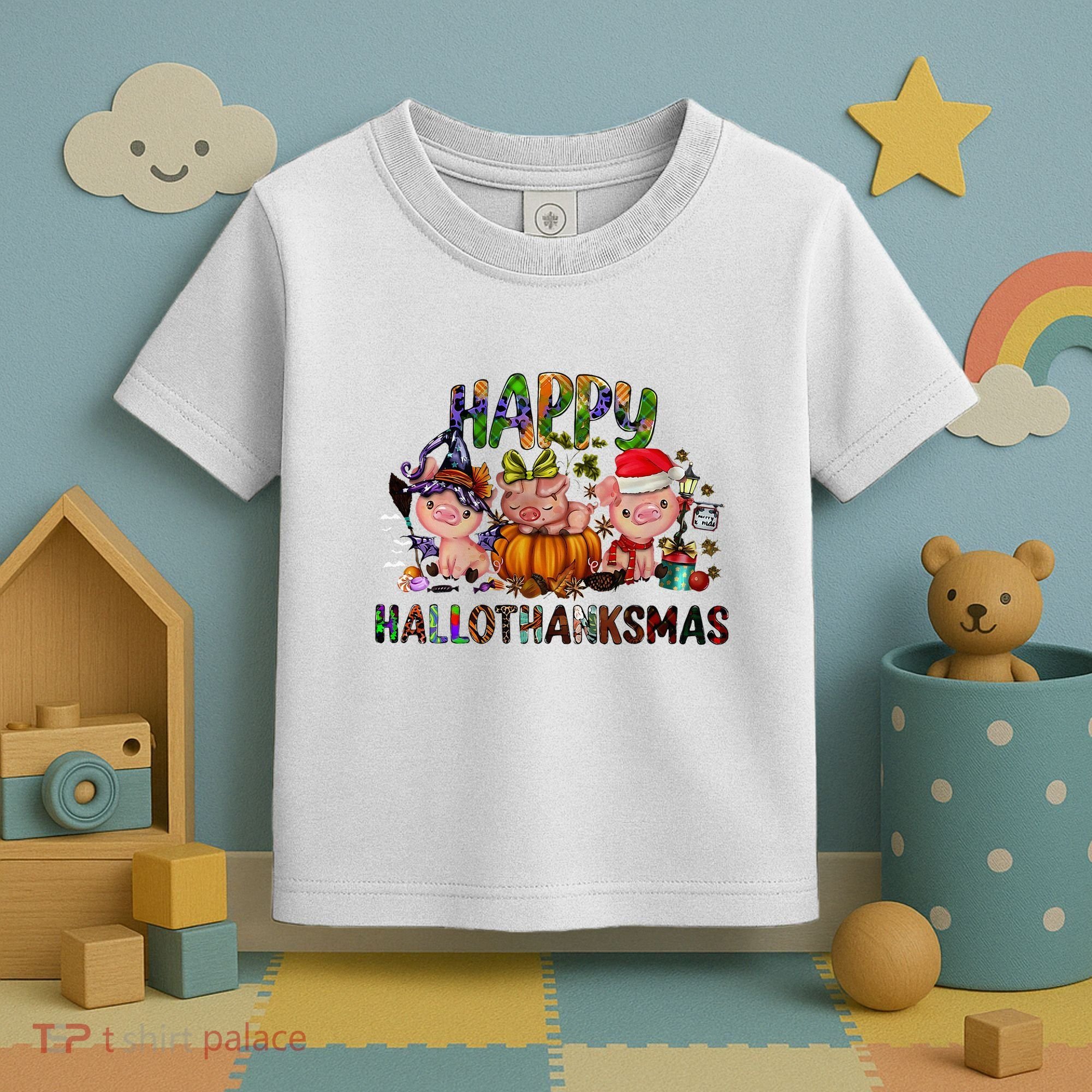 Happy Hallothanksmas Cute Pig Farm Animals Farmer Pig Lover Toddler T-Shirt