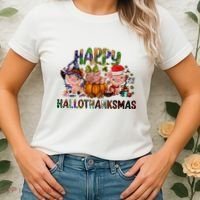Happy Hallothanksmas Cute Pig Farm Animals Farmer Pig Lover Women's T-Shirt thumb 2