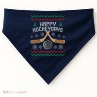 Happy Hockey Days Ugly Christmas Sweater USA-Made Doggie Bandana thumb 0