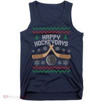 Happy Hockey Days Ugly Christmas Sweater Tank Top thumb 0