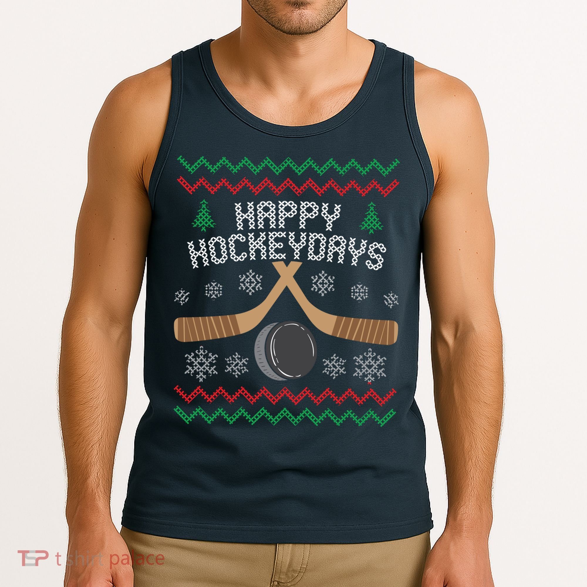 Happy Hockey Days Ugly Christmas Sweater Tank Top