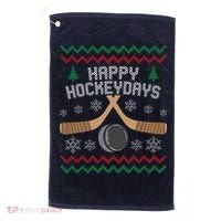 Happy Hockey Days Ugly Christmas Sweater Golf Towel thumb 0