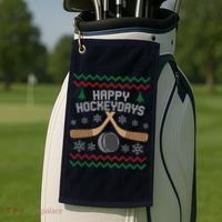 Happy Hockey Days Ugly Christmas Sweater Golf Towel thumb 2