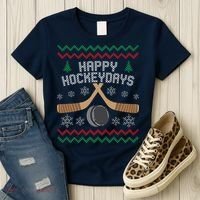 Happy Hockey Days Ugly Christmas Sweater Women's T-Shirt thumb 3