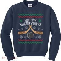 Happy Hockey Days Ugly Christmas Sweater Kids Sweatshirt thumb 0