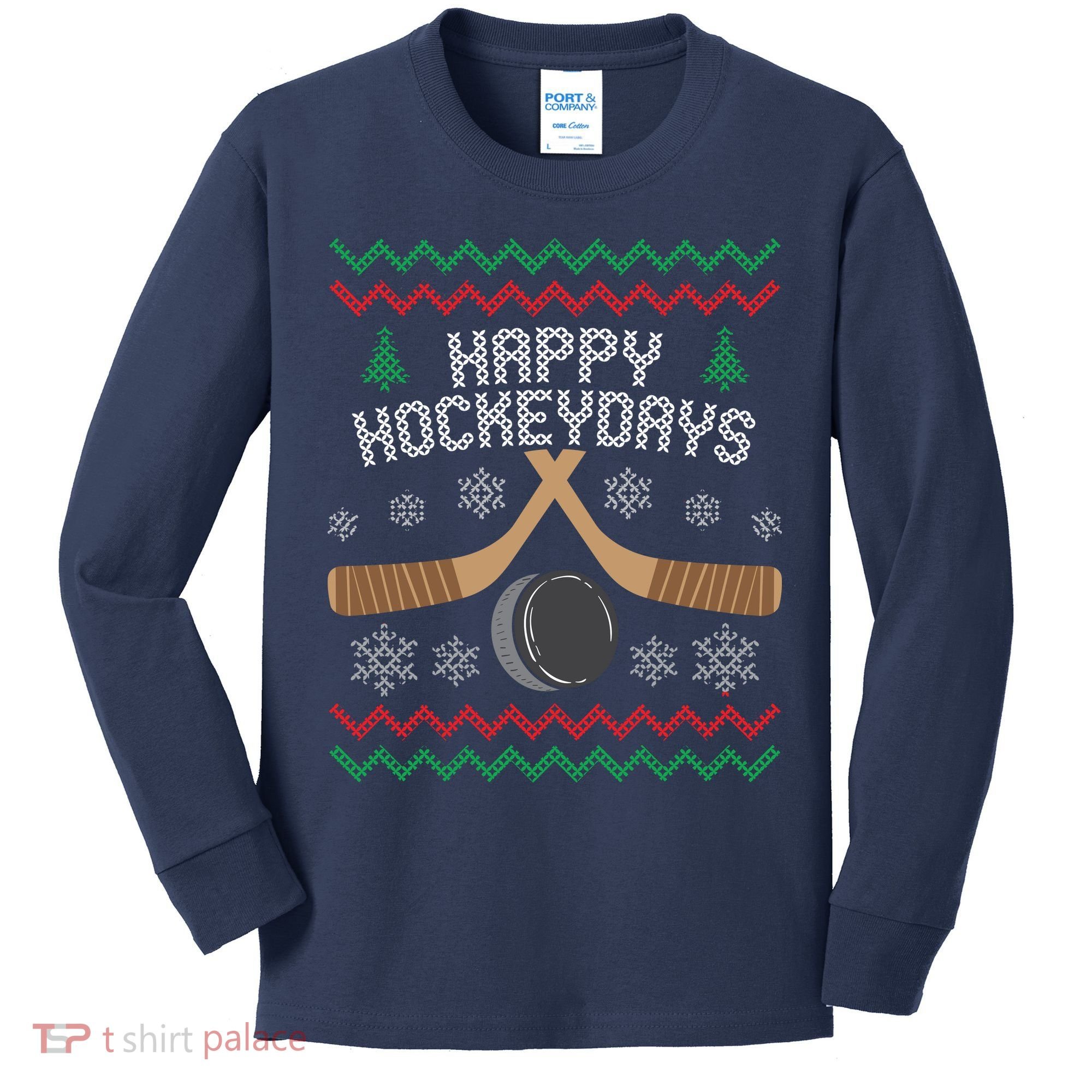 Happy Hockey Days Ugly Christmas Sweater Kids Long Sleeve Shirt