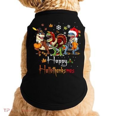 Happy Hallothanksmas Dinosaurs T Rex Turkey Costume Gift Doggie Tank