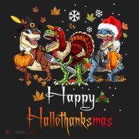 Happy Hallothanksmas Dinosaurs T Rex Turkey Costume Gift Beanie thumb 2