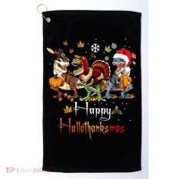 Happy Hallothanksmas Dinosaurs T Rex Turkey Costume Gift Golf Towel thumb 0
