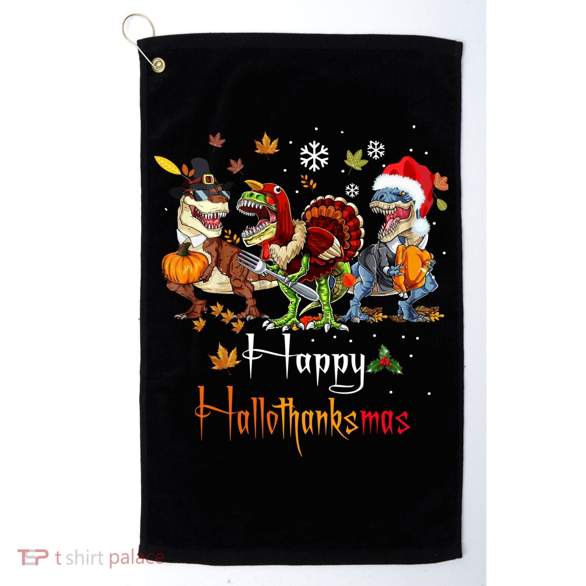 Happy Hallothanksmas Dinosaurs T Rex Turkey Costume Gift Golf Towel