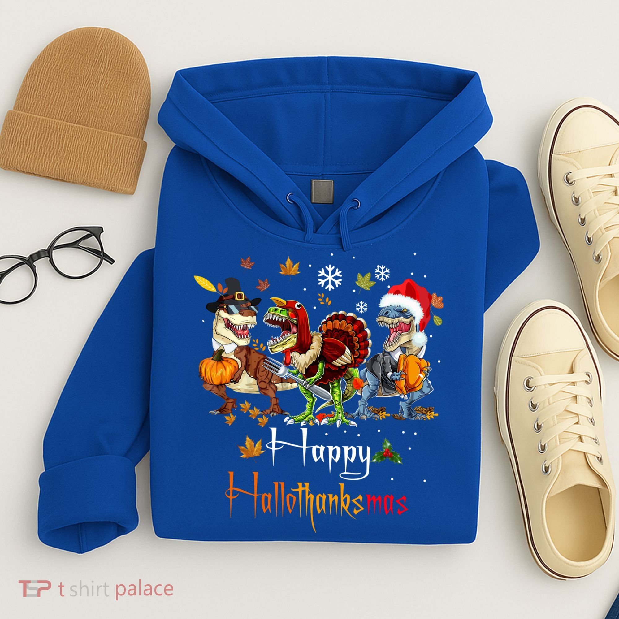 Happy Hallothanksmas Dinosaurs T Rex Turkey Costume Gift Hoodie