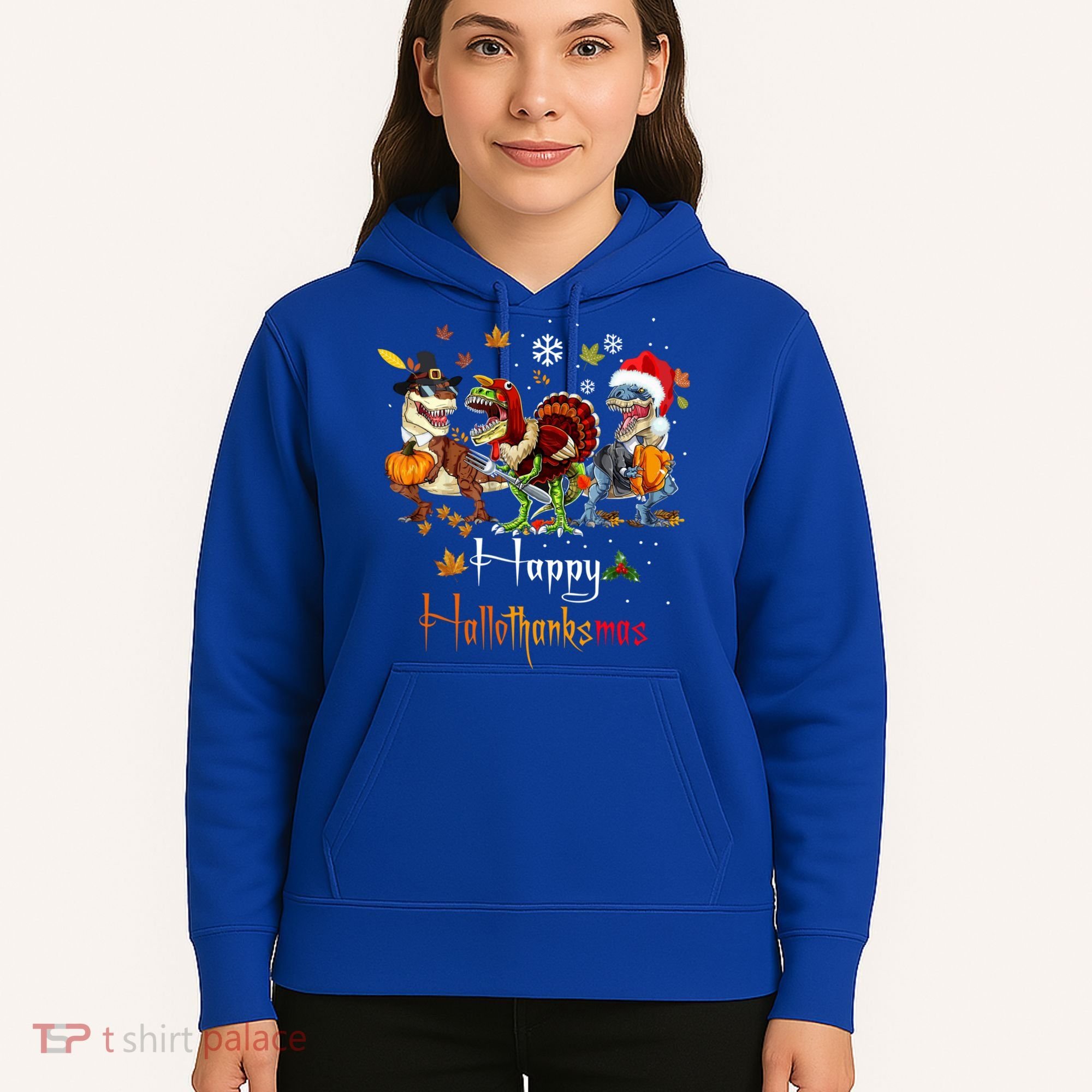 Happy Hallothanksmas Dinosaurs T Rex Turkey Costume Gift Hoodie