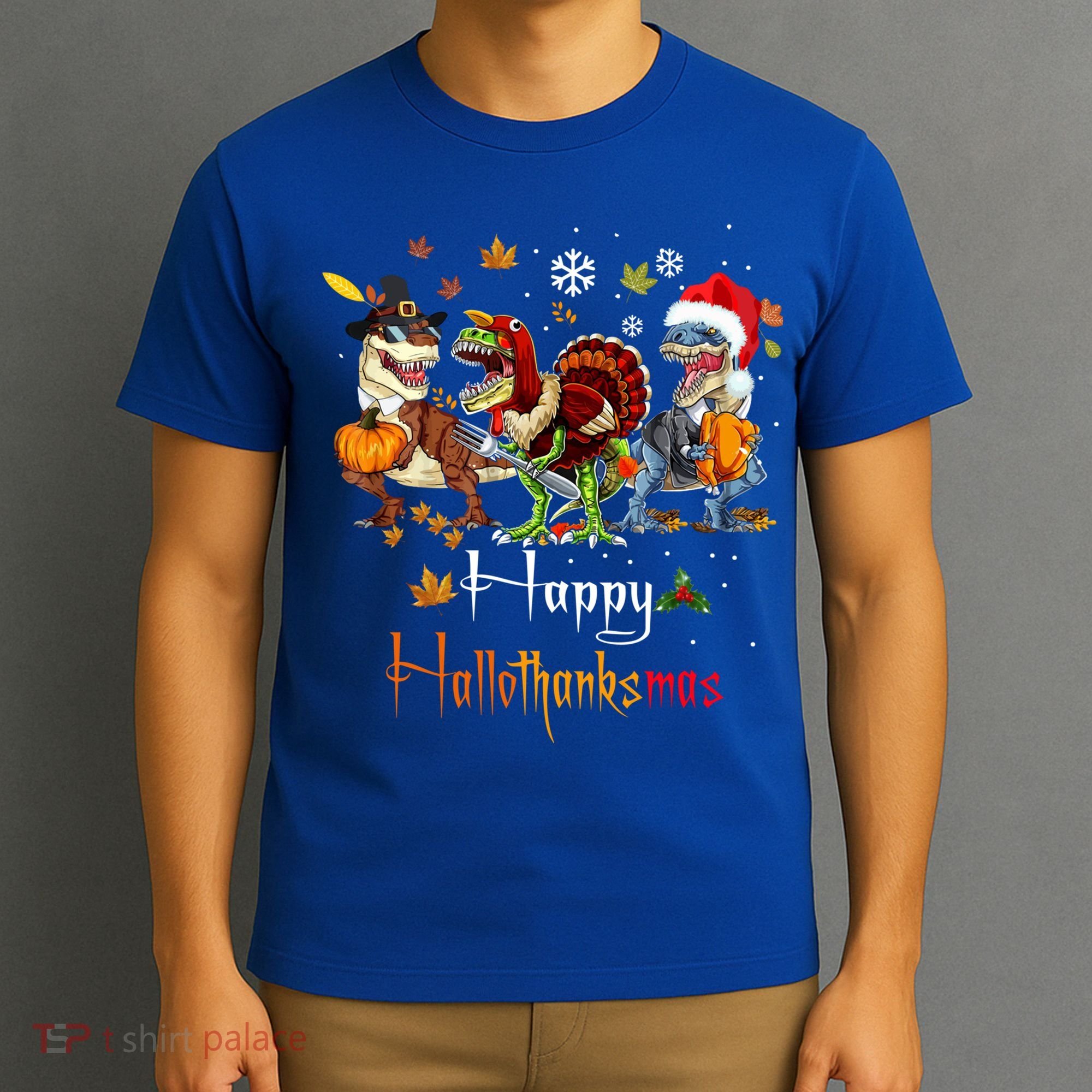 Happy Hallothanksmas Dinosaurs T Rex Turkey Costume Gift T-Shirt