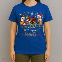 Happy Hallothanksmas Dinosaurs T Rex Turkey Costume Gift T-Shirt thumb 4