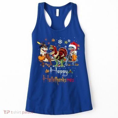 Happy Hallothanksmas Dinosaurs T Rex Turkey Costume Gift Women's Tank Top