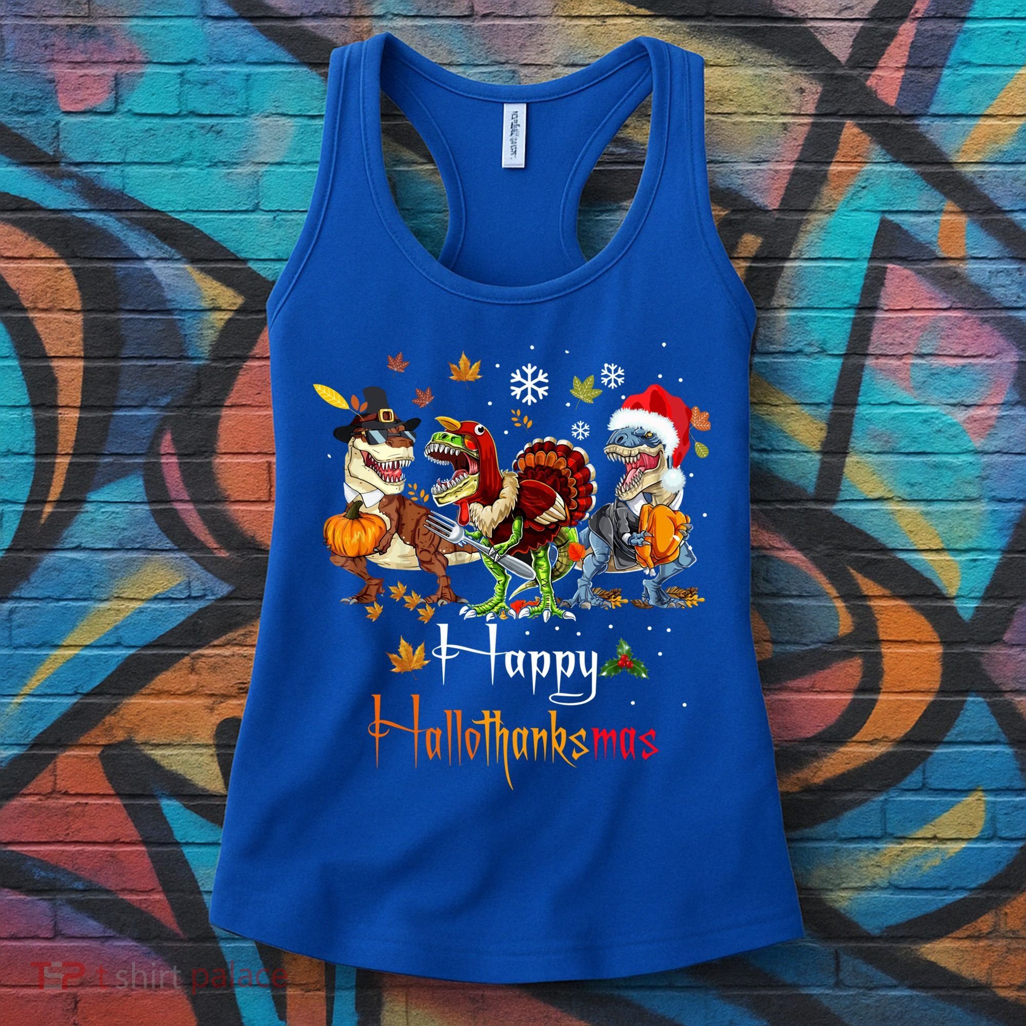 Happy Hallothanksmas Dinosaurs T Rex Turkey Costume Gift Women's Tank Top