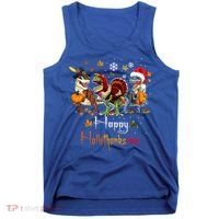 Happy Hallothanksmas Dinosaurs T Rex Turkey Costume Gift Tank Top thumb 0
