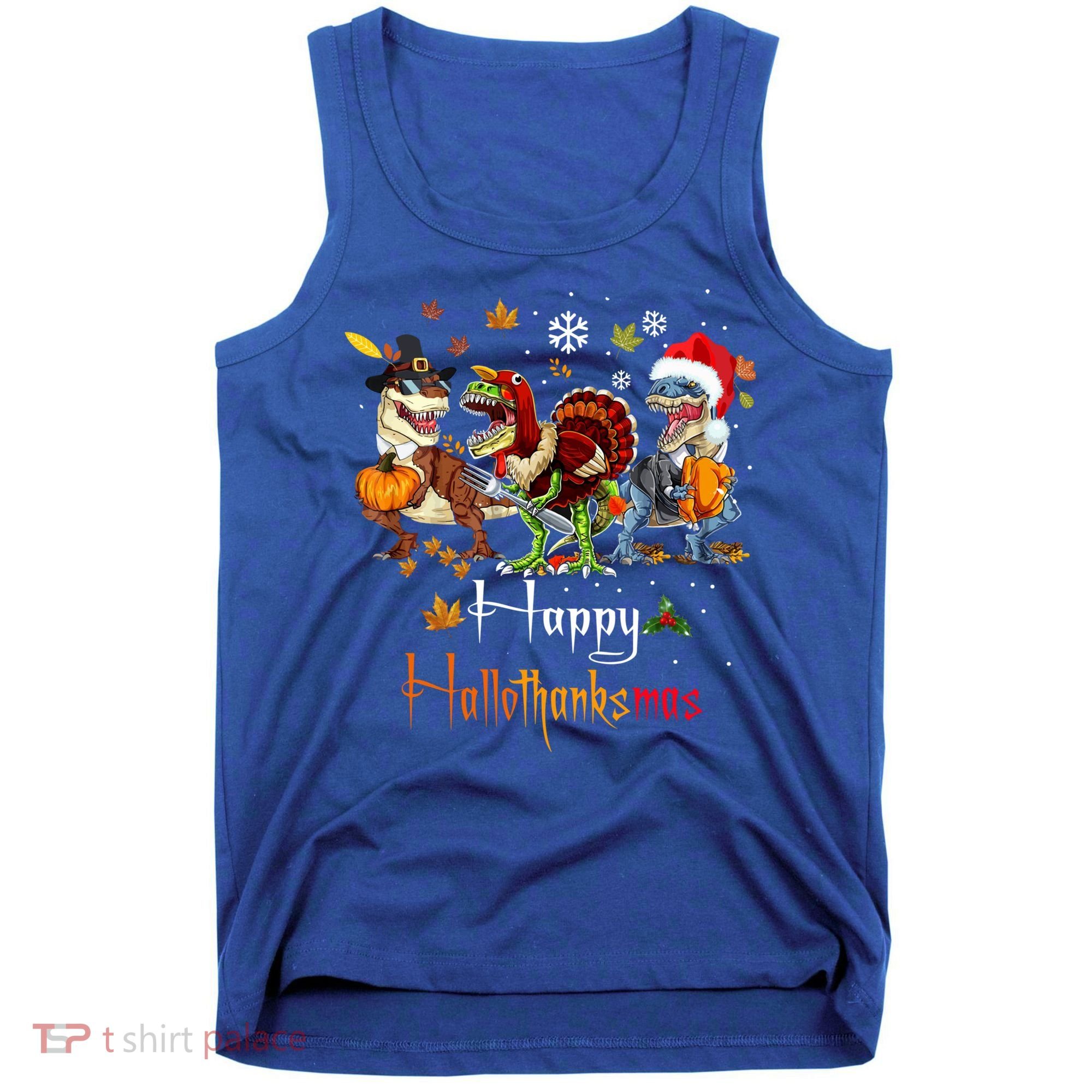 Happy Hallothanksmas Dinosaurs T Rex Turkey Costume Gift Tank Top