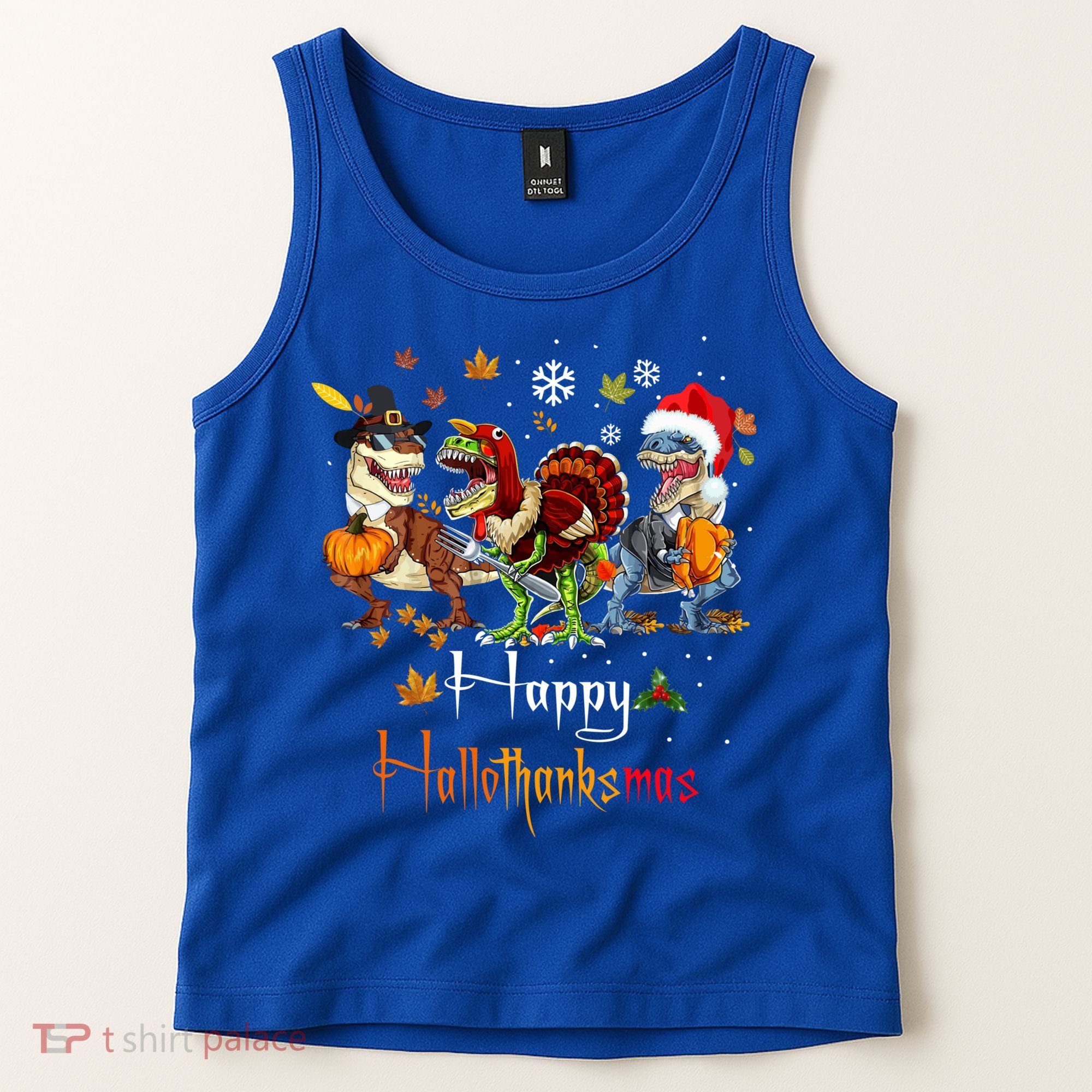 Happy Hallothanksmas Dinosaurs T Rex Turkey Costume Gift Tank Top