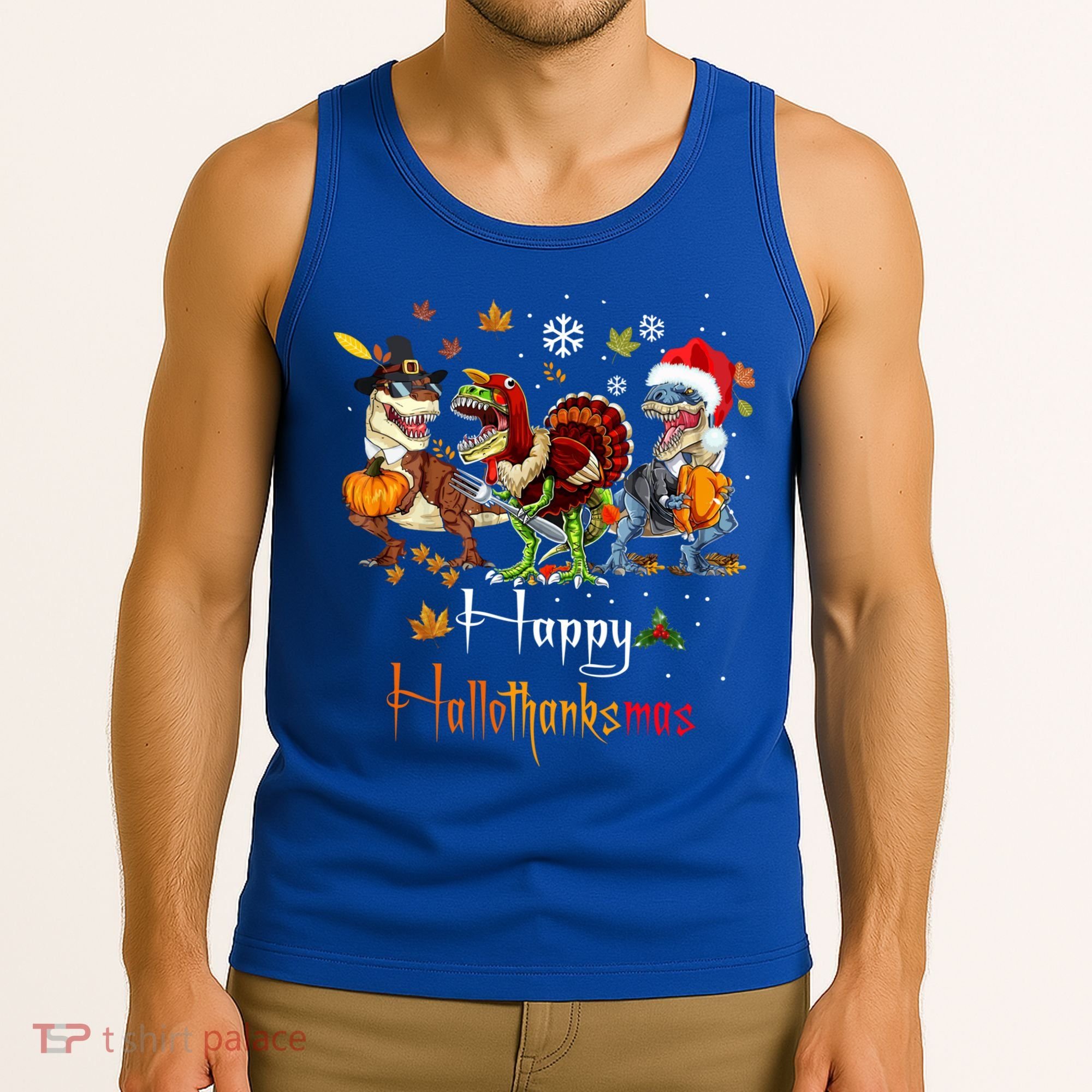 Happy Hallothanksmas Dinosaurs T Rex Turkey Costume Gift Tank Top