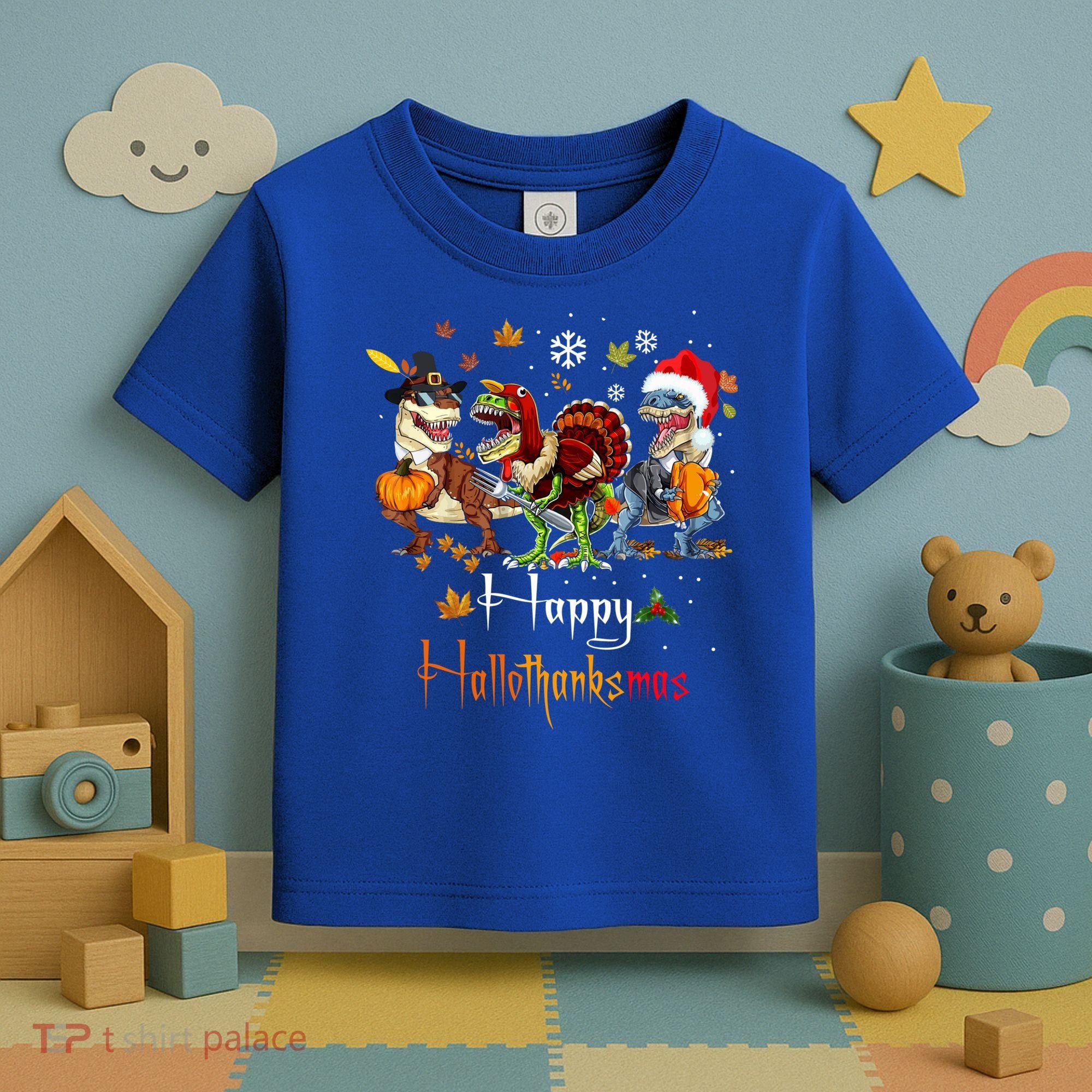 Happy Hallothanksmas Dinosaurs T Rex Turkey Costume Gift Toddler T-Shirt