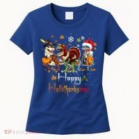 Happy Hallothanksmas Dinosaurs T Rex Turkey Costume Gift Women's T-Shirt thumb 0