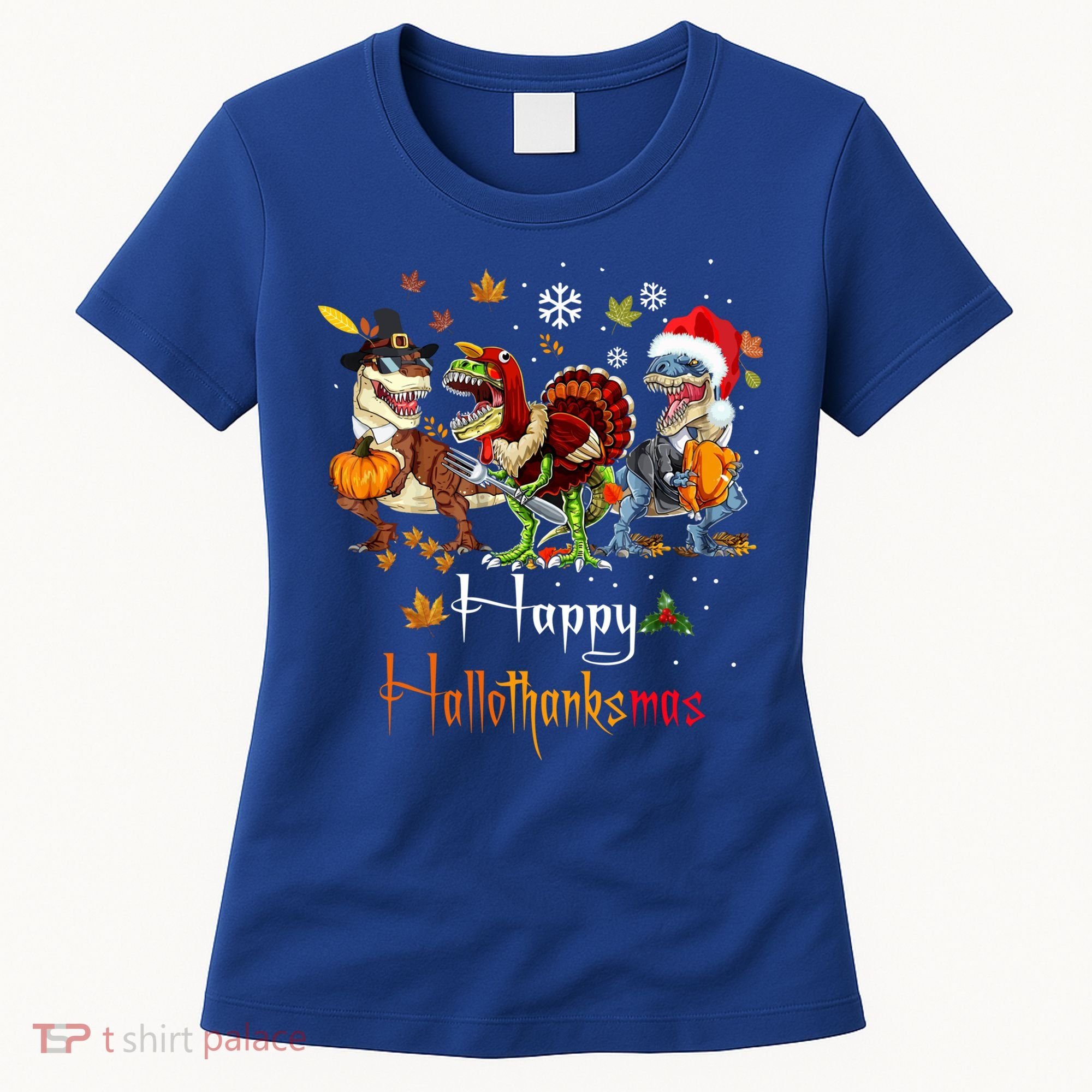 Happy Hallothanksmas Dinosaurs T Rex Turkey Costume Gift Women's T-Shirt