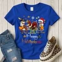 Happy Hallothanksmas Dinosaurs T Rex Turkey Costume Gift Women's T-Shirt thumb 3