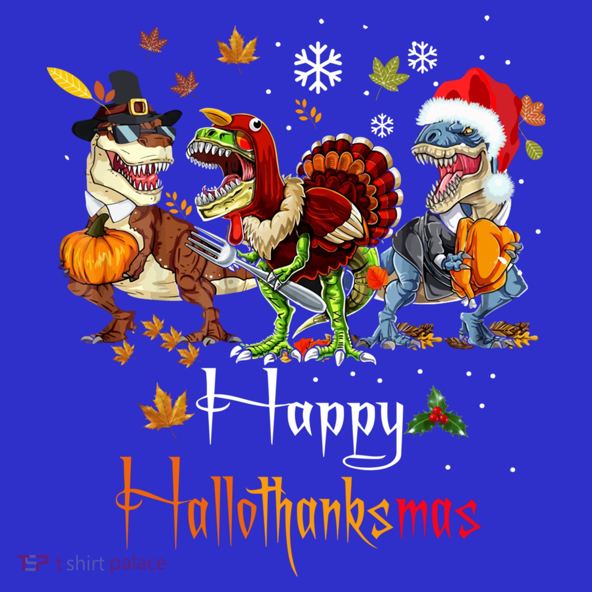 Happy Hallothanksmas Dinosaurs T Rex Turkey Costume Gift Women's T-Shirt
