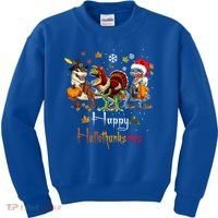 Happy Hallothanksmas Dinosaurs T Rex Turkey Costume Gift Kids Sweatshirt thumb 0